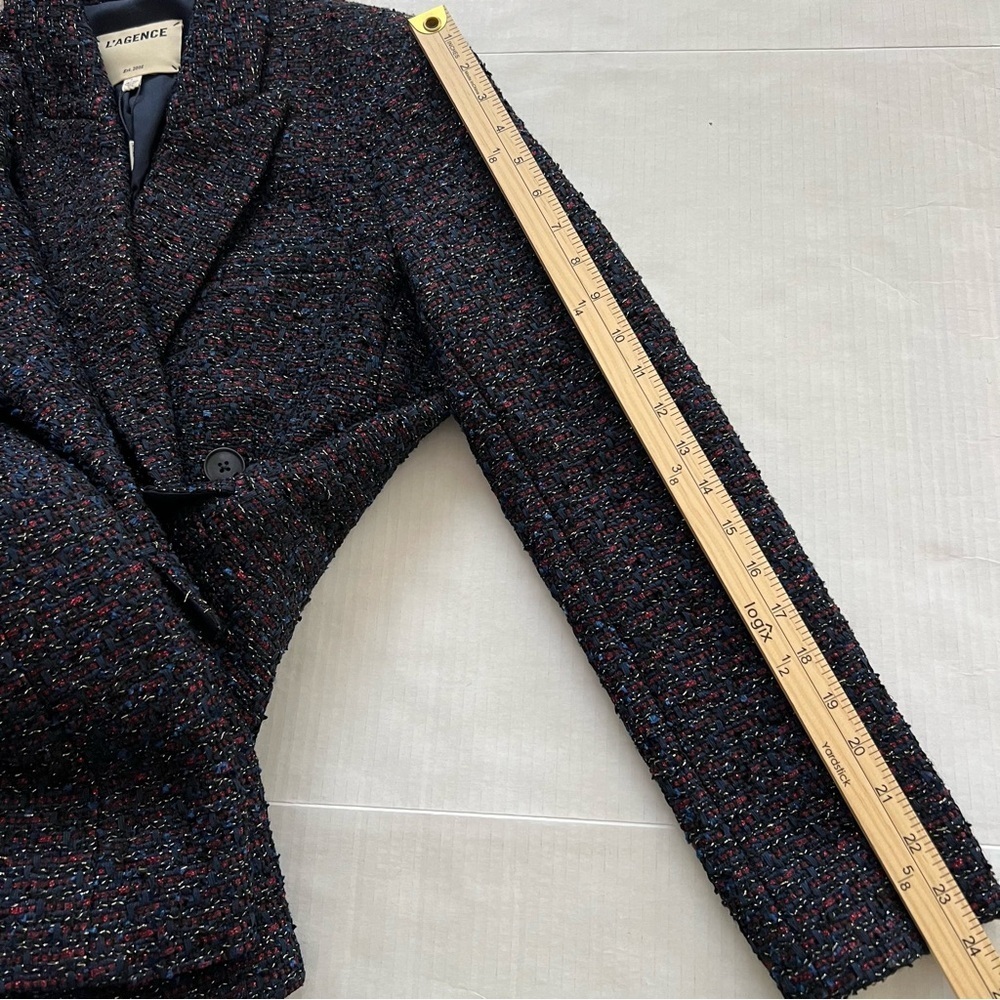 L'AGENCE Ashlyn Navy Multi-Color Textured Tweed Double Breasted Blazer 2 NWT - Picture 15 of 16